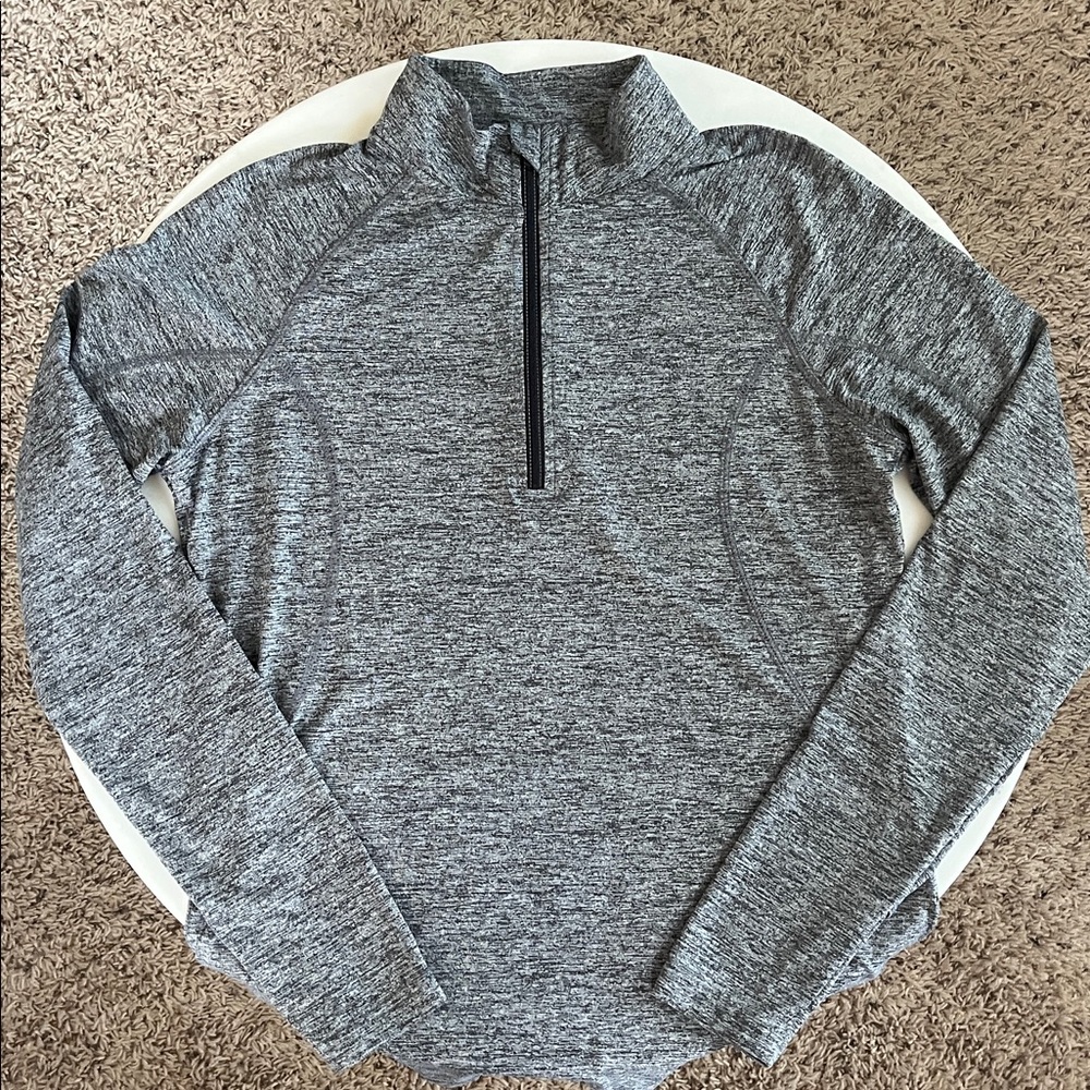 Danskin Quarter-Zip Pullover Jacket Medium Heathered Gray Black Long Sleeve